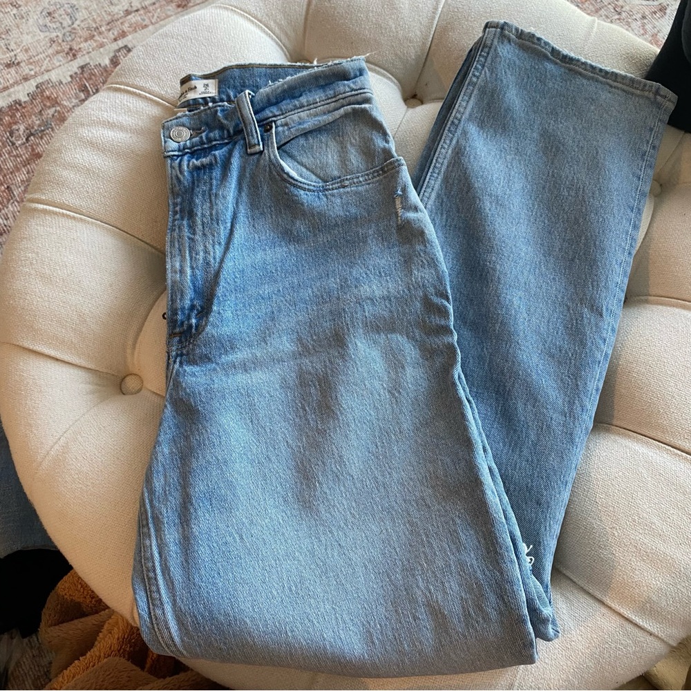 Abercrombie & Fitch Light Blue Straight Leg Curve Love Jeans with Rips